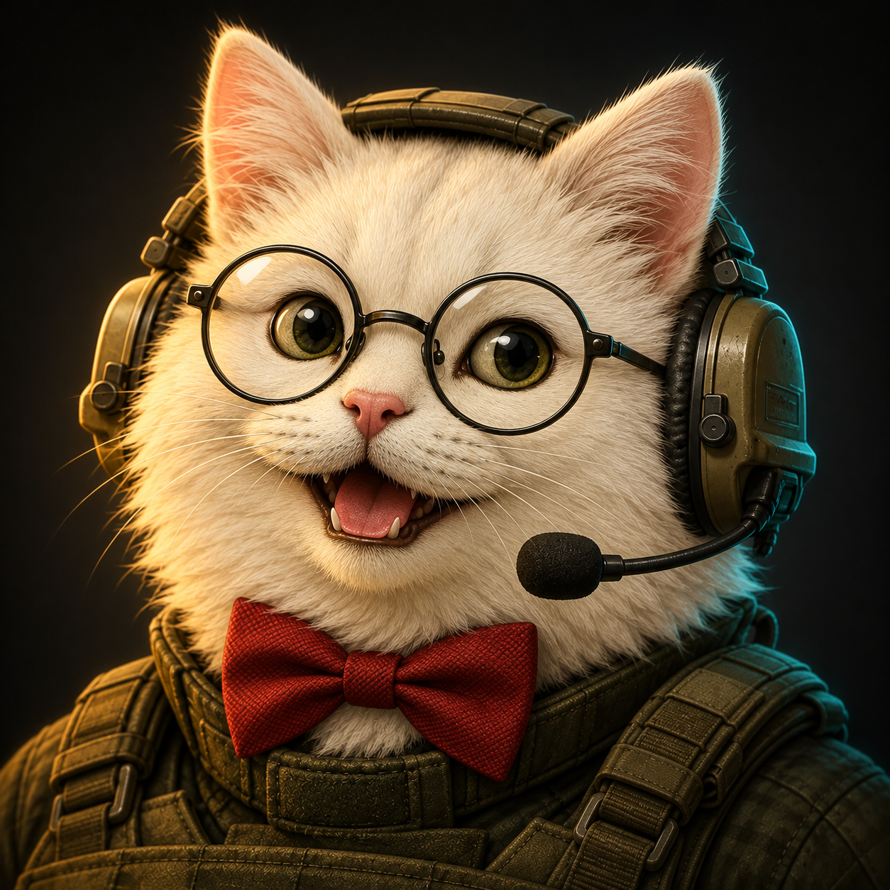 Chemistry Cat in lab-tinged tactical gear