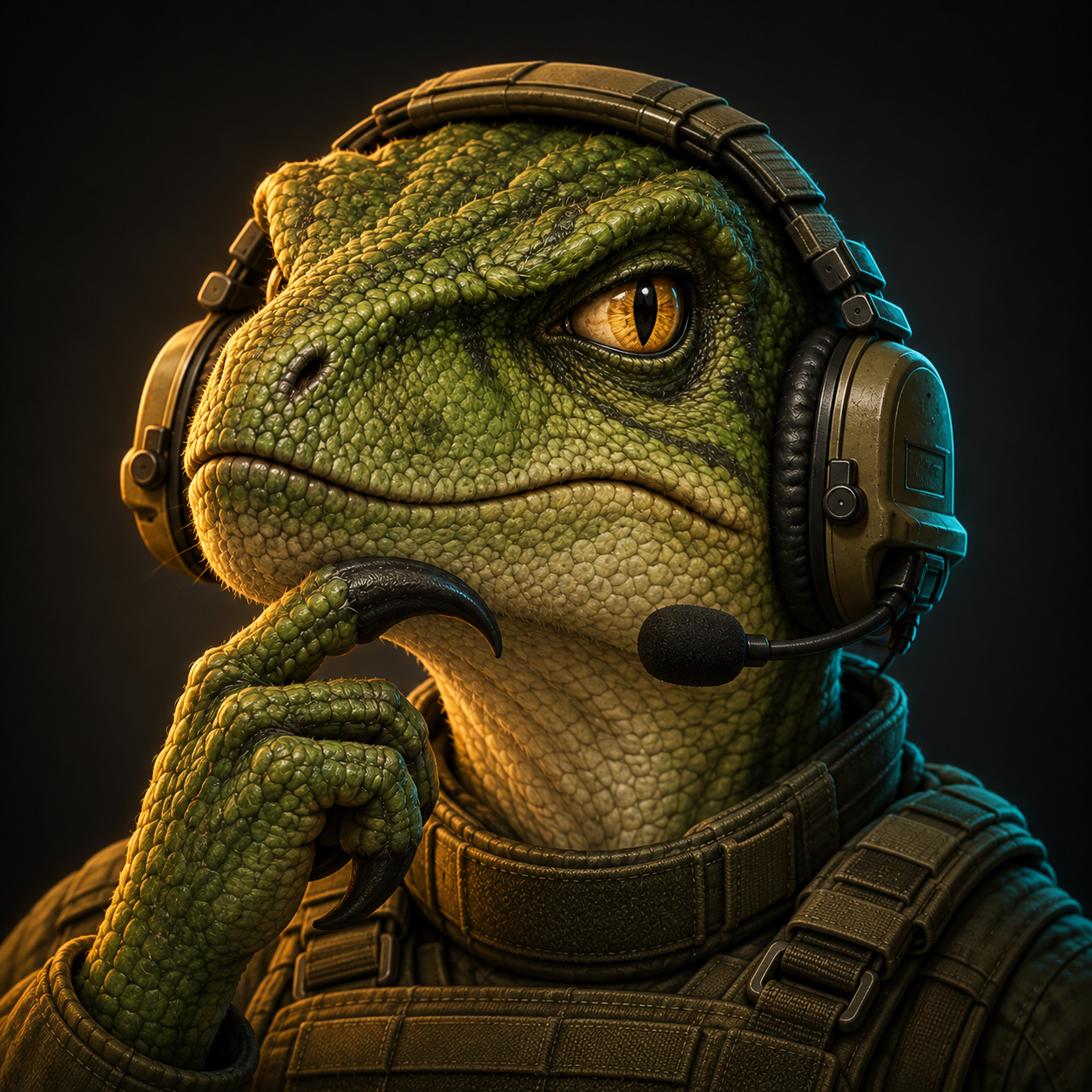 Philosoraptor, a thoughtful raptor in tactical gear