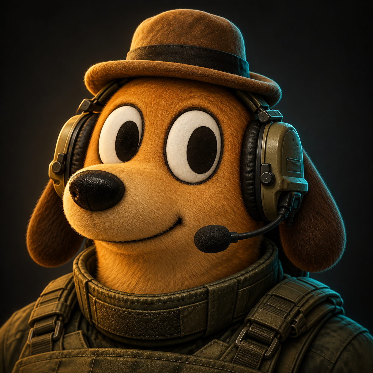 This Is Fine Dog in tactical gear looking unbothered