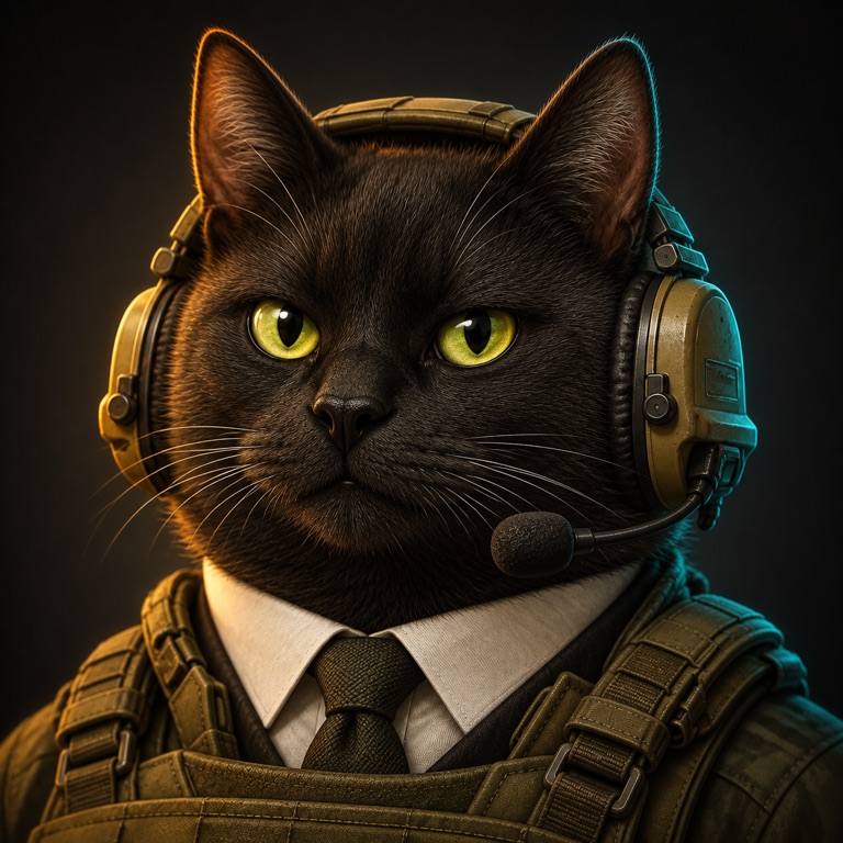 Business Cat in a suit and tactical vest