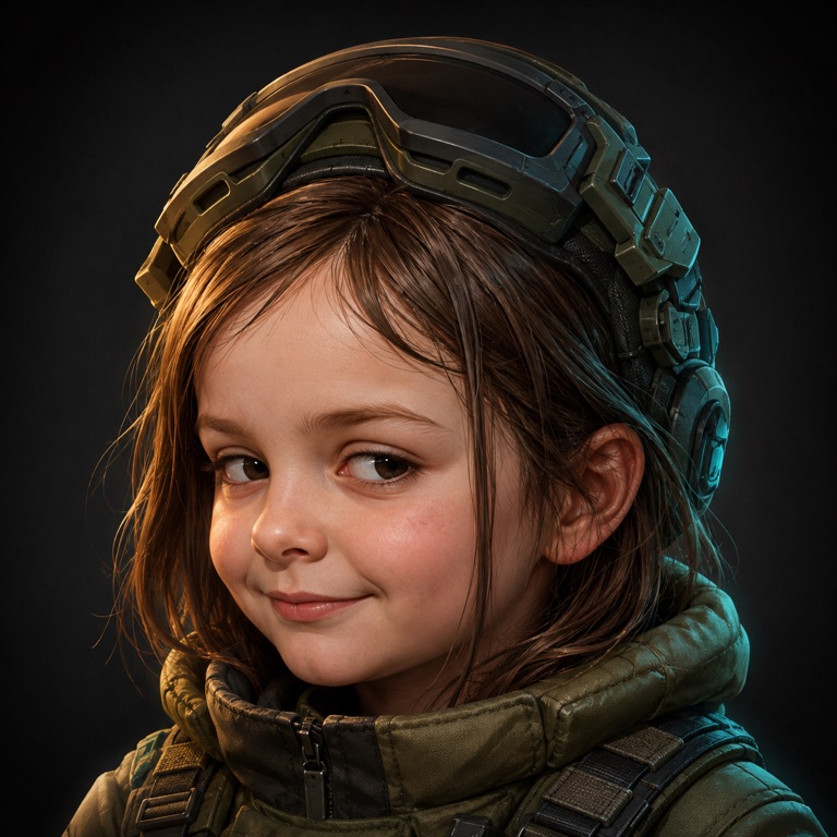 Disaster Girl in tactical gear with a calm half-smile