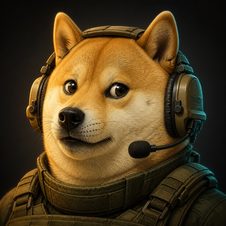 Doge, a Shiba Inu in olive tactical armor and a comms headset