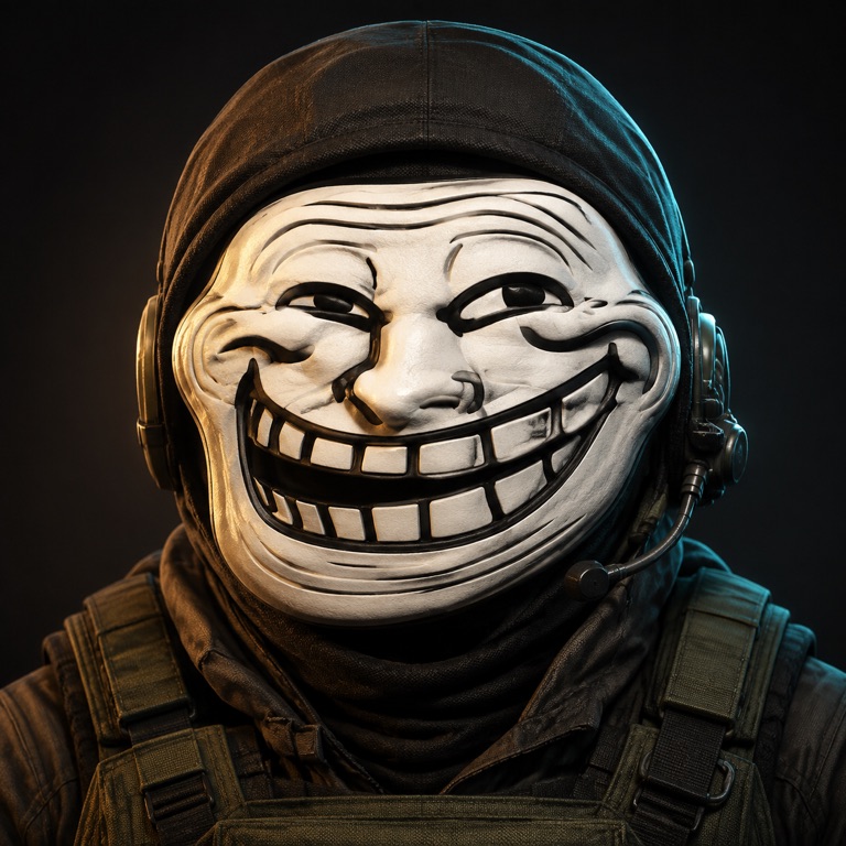 Trollface grinning in tactical gear